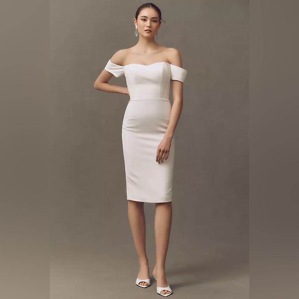 NEW Dress the Population Bailey Off the Shoulder Midi Sheath Dress White XL